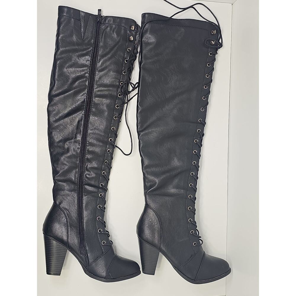 Forever Camila-48 Womens Chunky Heel Lace Up Over The Knee High Riding Boots Sz9